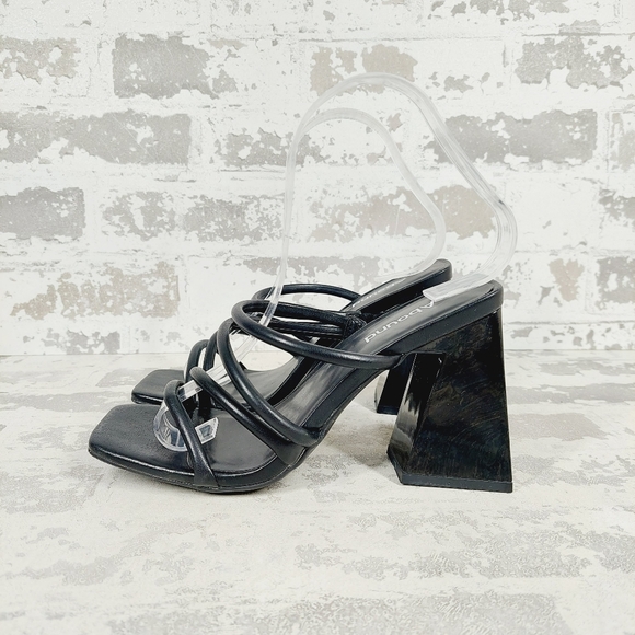 Abound Shoes - New Abound Austyn Black Block Heel Square Toe Strappy Sandals V346